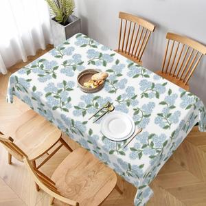 Vintage Floral Tablecloth Rectangle 60 x 120 Inch, Blue Green Hydrangea Flower Decor Tablecloths Tablecloths Polyester Seasonal Table Cloth for Parties Kitchen Dining Indoor Outdoor