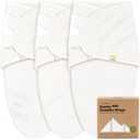 3-Pack Organic Swaddles for Newborns, Baby Sleep Sacks 0-3 Months - Baby Swaddle Wrap, Newborn Wearable Blanket, Infant Sleep Sack for Girls, Boys, Soft & Snug, Large Hook & Loop Closure (Soft White)