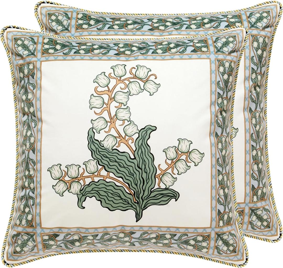 patdrea Decorative Square Throw Pillow Covers 18"X18",Velvet Soft Farmhouse Throw Covers,Floral Throw Pillow Case for Couch Sofa Bed Living Room2Pack