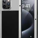 Lanhiem for iPhone 15 Pro Metal Case, Heavy Duty Shockproof Tough Rugged Case with Built-in Glass Screen Protector, 360 Full Body DustProof Protective Cover for iPhone 15 Pro 6.1", Silver