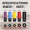 BILITOOLS 1/2 inch Drive Impact Lug Nut Socket Set, 15 17 19 21 22 MM Non-Marring Thin Wall Wheel Protector Nut Socket