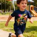 Funnycokid Toddler Boys Shirts Graphic T-Shirt Kids Short Sleeve Tees 2-6 Years (Blue)