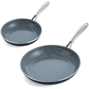 GreenPan Swift Healthy Ceramic Nonstick, 8" and 10" Frying Pan Skillet Set, Stainless Steel Handles, PFAS-Free, Dishwasher Safe, Oven Safe, Black