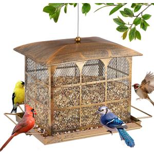Large Bird Feeder, Heavy Duty Metal Bird Feeders for Outdoor Hanging, 9.5LB Seed Capacity Wild Birdfeeder for Outside Garden Decoration