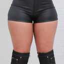 Womens Casual Faux Leather Shorts (Black, M)