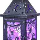 DECORKEY Halloween Decorations Indoor, 14.7" Decorative Spider&Pumpkin Candle Lantern with 78" LED Lights(8 Modes), Hanging Spooky Halloween Lanterns, Outdoor Home Room Door Party Decor