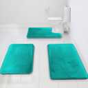 Clara Clark 3 Piece Bathroom Rugs Bath Mat Set, Velvet Memory Foam Bath Mats for Bathroom - Non-Slip, PVC Backing Bath Rugs, Washable - Dries Quickly, Teal