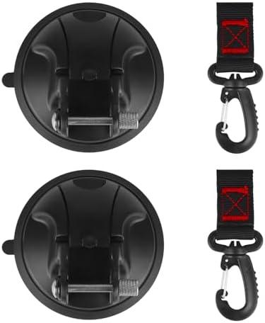 Pack of 2, TEANTECH 2 Pack Suction Cup Hooks Heavy Duty Car Camping Essentials Upgraded Tie Down Suction Cup Camper Accessories with Securing Hook Strong Power for RV Boat Window Glass Camping Trap, Black