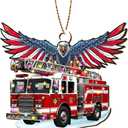 2 x GENANY Firefighter Truck Christmas Ornament, Fire Truck Hanging Ornaments 2025, Wooden Keepsake, Christmas for Men Women, Firefighter Themed Tree Decoration