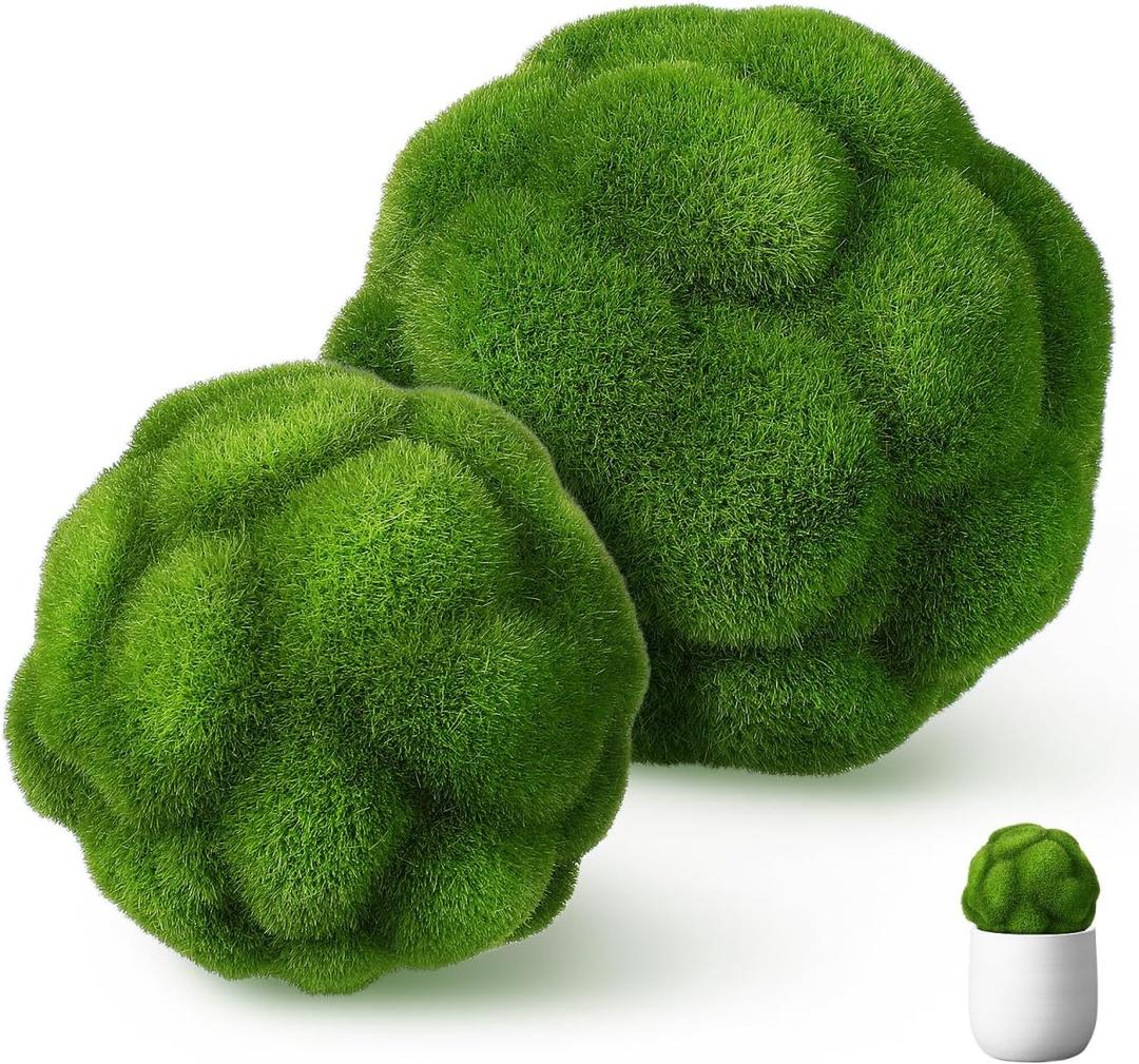 DOITOOL Simulated Mossy Ball Artificial Plant Topiary Ornament for Home Decor 1.85 Inch Green Decorative Moss Sphere Lightweight Indoor Outdoor Use