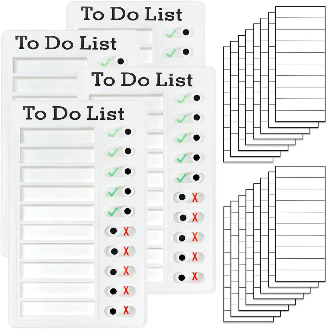 4 Pieces Chores Chart for Kids Multiple Kids - Reusable to Do List with Detachable Cardstock, Sliding Routine Chart, Daily Schedule, and Checklist Board (White)