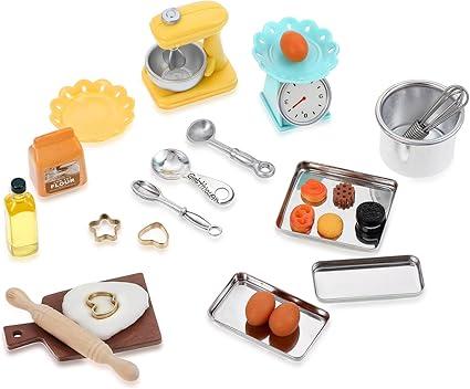 JIEYAO 24 Pcs Miniature Food Toys Set, 1:12 Dollhouse Pretend Play Kitchen Accessories Set, Cooking Utensils for Dollhouse Kitchen Playset Toys Gift for Boys Girls Toddlers Mini Stuff