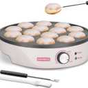 Mini Pancakes Maker Machine with 14 Larger & Deeper Grooves, Electric Mini Pancake Pan, Aebleskiver Pan, Ebelskiver Pan, Browning Controllable, White