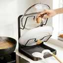 Kitchen Pot Lid Storage Rack, 2-Tier Lids Holder with Detachable Drip Tray While Cooking, Multifunctional Countertop Organizer for Cutting Boards, Ladles and Pan Covers (Grey)