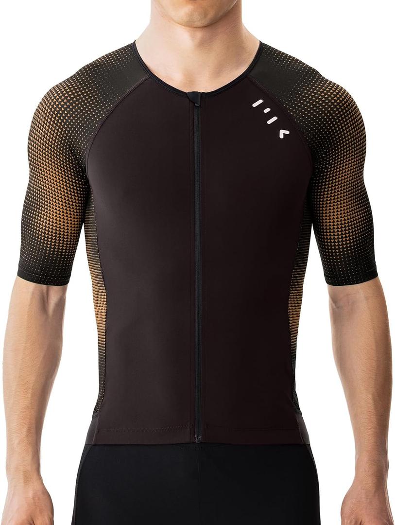 MY KILOMETRE Men's Triathlon Top Full Zip Short Sleeve Tri Shirt, Quick-Dry, UPF 50+ Protection with Reflective Back Pockets, 2XL