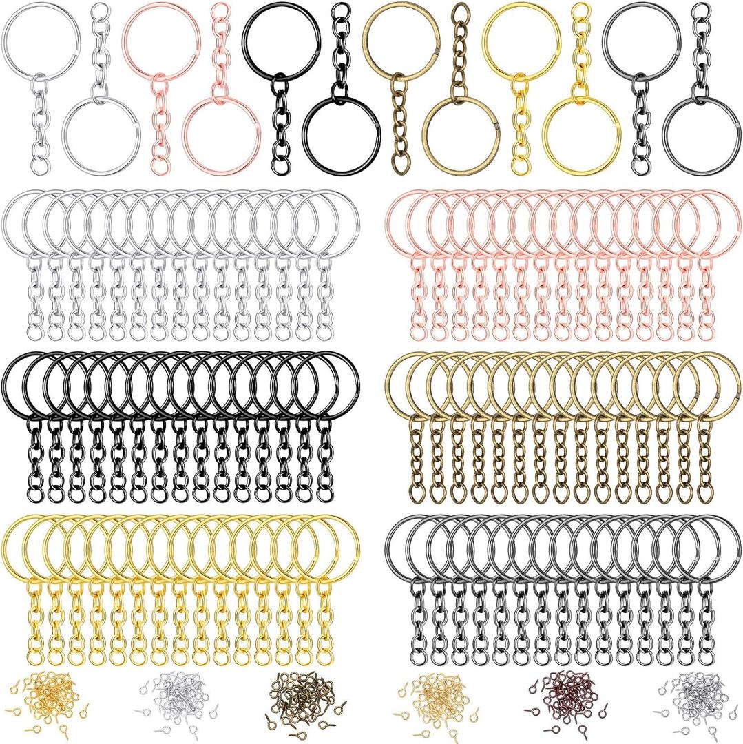 Hotop 360 Pcs Key Rings for Crafts Keychain Making Kit Including 90 Open Jump Rings Connectors,180 Small Screw Eye Pins Hooks for DIY Keychain Supplies(25 mm,Mixed Color)