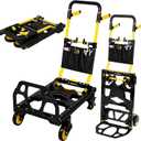 Folding Hand Truck Dolly, 330 lbs Heavy Duty Convertible 2-in-1 Dolly Cart with 3-Level Adjustable Handle, 360° Swivel Handle & Tool Bag for Moving, Shopping, Warehouse & Garage
