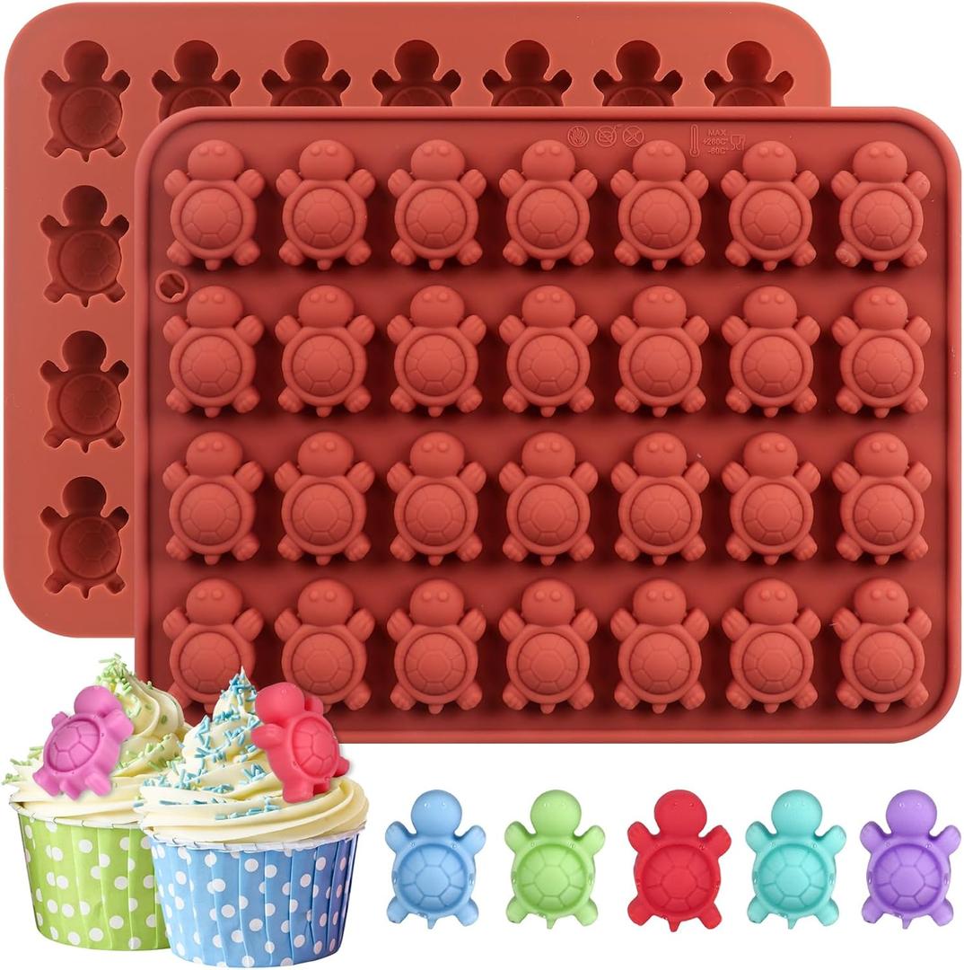 Turtle Mold, 2 Pack Silicone Sea Turtle Molds for Chocolate Candy Gummy Making, Small Turtle Mold for Cake and Cupcake Decoration