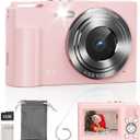 Digital Camera for Kids, FHD 1080P Point and Shoot Children's Camera with 16X Digital Zoom, Anti-Shake, Flash, 32GB Card, Portable Compact Travel Camera for Boys, Girls (Pink)