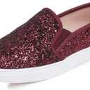 FEVERSOLE Women's Fashion Slip-On Sneaker Casual Flat Loafers (9.5, Burgundy Glitter)