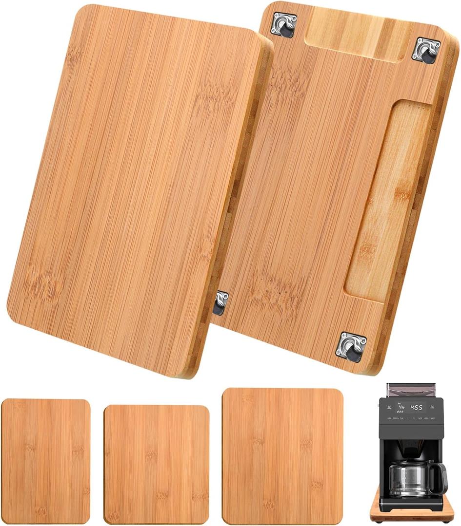 Appliance Sliders for Kitchen Appliances, Bamboo Sliding Tray for Coffee Maker, Countertop Appliance Slider with 360 Rolling, Counter Slider Tray for Coffee Pot, Kitchen Aid Mixer (14.5x9.5)