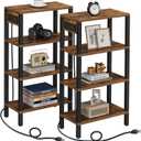 TUTOTAK Narrow Side Table with Charging Station, Small End Table with USB Ports and Outlets, Skinny Sofa Table, Slim Nightstand, Living Room, Bed Room, Brown TB01BB0802