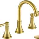 TimeArrow Brushed Gold 8 inch Widespread Bathroom Sink Faucet 3 Holes with Pop-Up Drain, 2 Handle Modern Bathroom/Vanity/Lavatory Faucet with Brass 360 Swivel Spout, TAF830Y-PB