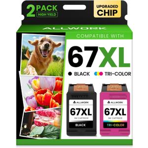 67XL Ink Cartridge Replacement for HP 67 XL Black Tri-Color Remanufactured for HP Ink 67 67XL for DeskJet 2755e 2700 2855e 2800 2752 2742e 4155e 4255e 4100 Envy 6055 6055e 6455e Printer (2-Pack)