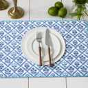 Beeveer 6 Pcs India Block Printed Floral Quilted Placemats 14.5 x 20 Inches Blue Flowers Rectangular Placemats for Kitchens, Dining Table Decorations, Parties, Weddings, Restaurants, Spring, Summer