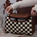 Makeup Bag, Travel Portable Checkered Pattern Cosmetics Skincare Storage Bag (Brown)