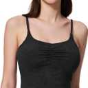 Women's Sweetheart V Neck Tank Top Adjustable Straps Workout Yoga Tops Going Out Basic Casual Crop Cami Shirts (Black)