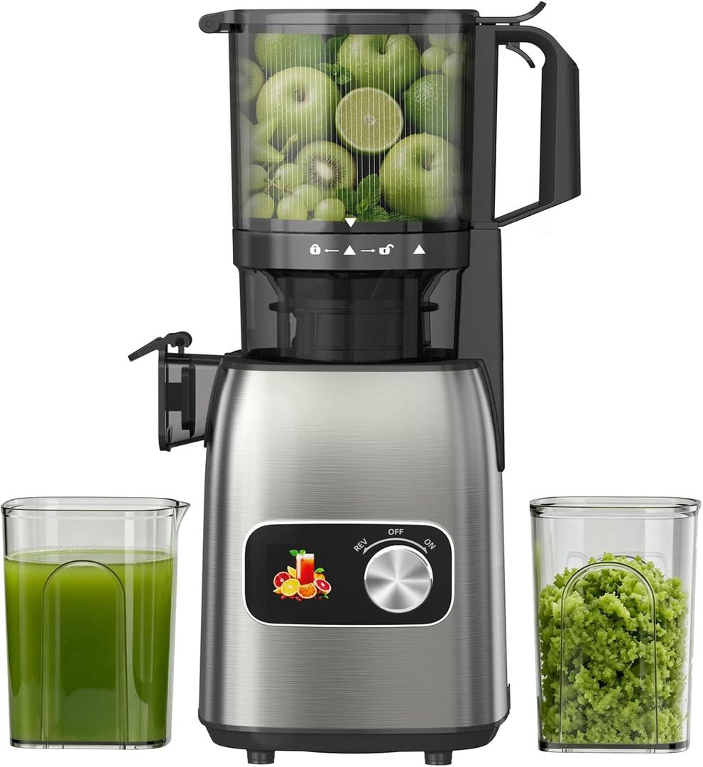 Juicer Machines, 5.3" Wide Feed Chute Cold Press Juicer for Whole Fruits & Vegetables, High Juice Yield with 2 Cups, Easy to Clean, Masticating Juicers Machine for Home Kitchen