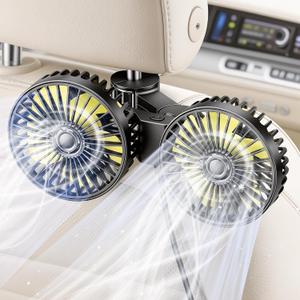 SINGRAO Car Backseat Fan for Kids, Baby, Dogs, Dual Head USB Car seat Fan, 360 Rotatable Strong Wind, 3 Speeds Adjustable, Rear Headrest Fan for Car, SUV, RV, Truck
