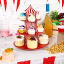 Amyhill 2 Pcs Carnival Cupcake Stand 3 Tier Cardboard Cupcake Holder Red White Striped Circus Cupcake Holders for Dessert Table Displays Carnival Birthday Theme Party Decorations