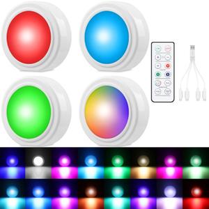 LYCARESUN 4 Pcs Wireless Interior Car Led Lights with Remote Control, 16 Colors USB Rechargeable, Magnetic Touch Ambient Led Lights for Decor