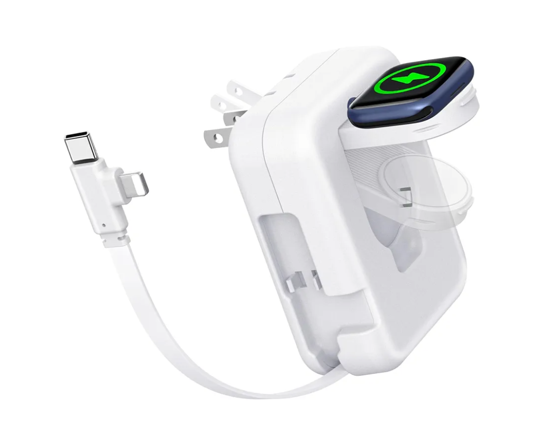 2in1 iWatch Charger, 36W Retractable Charger for iPhone iWatch,Travel Wall Charging Block Compatible with iPhone 16/15/14/13/12/11 iWatch- Solid White
