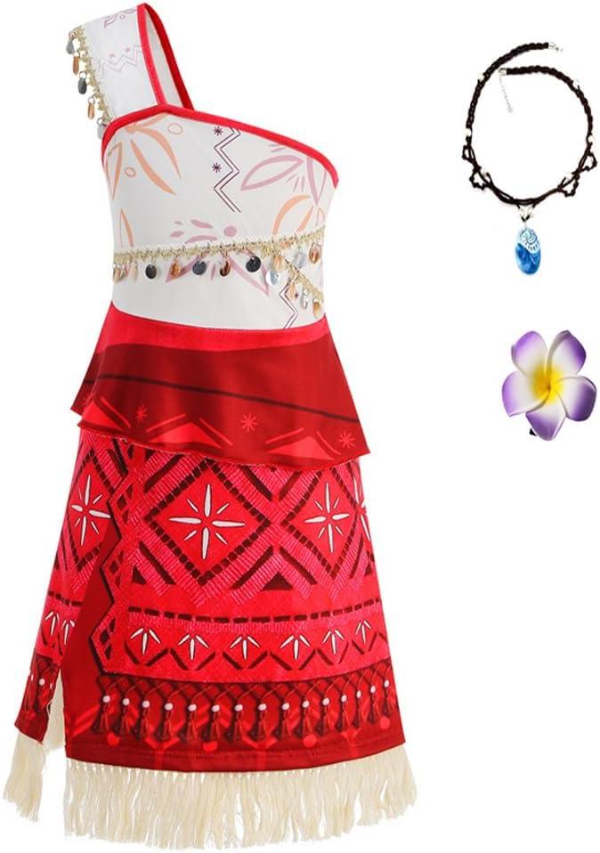 IDOTTA Princess Adventure Dress Ocean Costume For Girls Outfit Fancy Dress Up With Necklace and Hairpin (7-8 Years, Red)