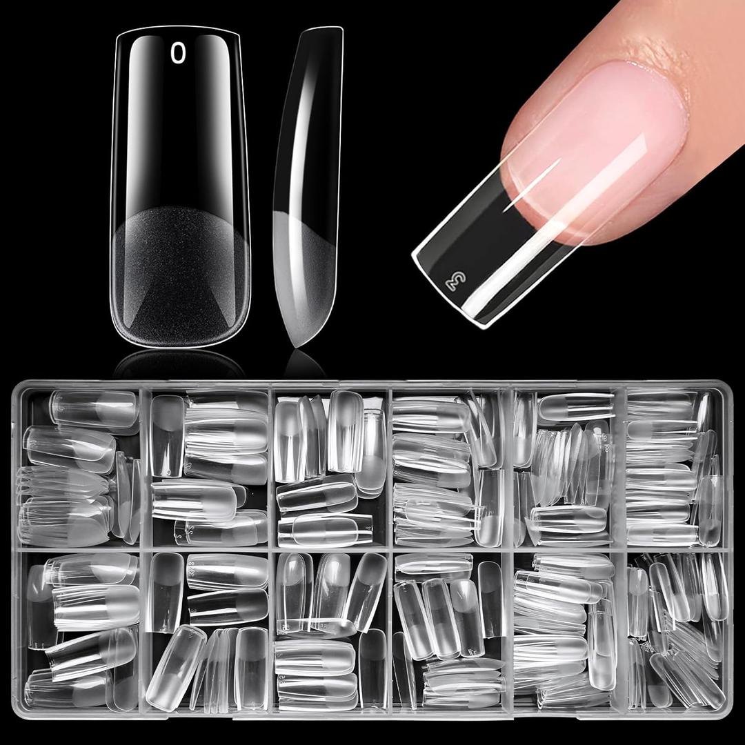 AddFavor Long Square Nail Tips, 300pcs Gel Nail Tips Square Long Fake Nails, Full Cover Clear 15 Size Acrylic Nails Tips for Nail Extensions, Press on Nails Making