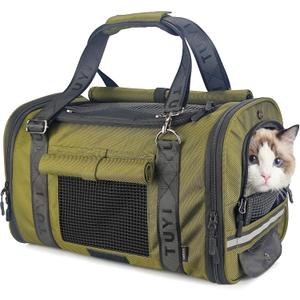 Soft Sided Cat Carrier for Anxious Cats with Privacy Flaps, Airline Approved & Car Seat Safe Pet Carrier for Small Dogs & Cats, 17 x 9.5 x 10.5 in, Reinforced Resin Mesh, Metal Buckles, Green