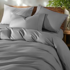 Shilucheng 100% Cotton King Size Duvet Covers - 600 Thread Count, Luxury Sateen Weave Egyptian Cotton Comforter Cover with Zipper Closure & Corner TiesHotel Bedding Duvet Covers 3 Piece (Grey)