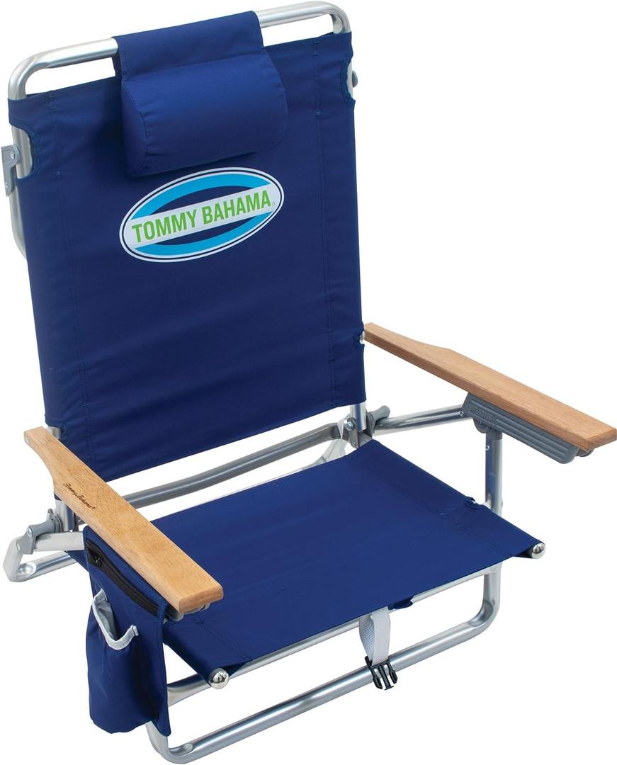 Tommy Bahama 5-Position Classic Lay Flat Folding Backpack Beach Chair, Polyester, Navy, 23" X 25.25" X 31.5"