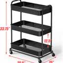 Simple Houseware 26" Extra-Wide 3-Tier Heavy Duty Service Cart, High-Capacity Metal Rolling Organizer for Spa, Salon, Office, and Home Storage, Black