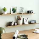 Oak Floating Shelves for Wall Decor, 36 in Shelf with Lip, 2 Set | 4.5" Deep Display Picture Ledge Shelf, Long Wall Mounted Storage Shelves for Bedroom, Bathroom, Living Room, Kitchen, Nursery
