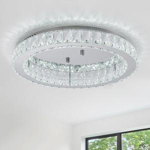 HOPGGIE 18" Crystal Chandelier LED Modern Chandelier Light Round Ring Flush Mount Ceiling Light Fixtures for Living Room Bedroom Dining Room (Cool White)