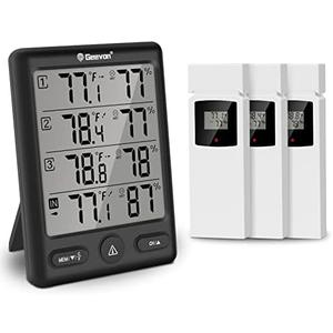 Geevon Indoor Outdoor Thermometer Wireless with 2 Remote Sensors, Digital Hygrometer Thermometer, Wireless Temperature Humidity Monitor Gauge with 200FT/60M Range (Black)