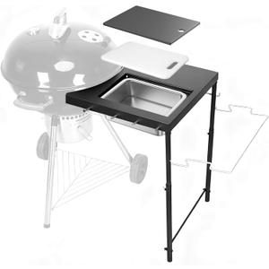 Utheer Folding Grill Table for Weber Kettle 22/18/26 Inch, BBQ Prep Station
20 x 20 in station adds cutting board, stainless basin, lid and 4 hooks with 27-36 in adjustable height
