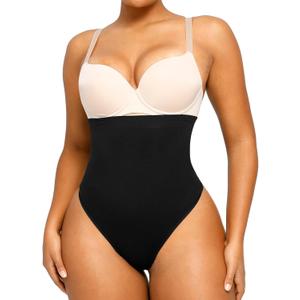 SHAPELLX Shapewear Tummy Control Seamless High Waisted Body Shaper Waist Slimming Thong Underwear Girdle Tummy Slimmer (Black)