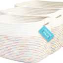 OrganiHaus Set of 3 Woven Storage Baskets for Shelves, Decorative Organizer Bins for Closet & Bathroom, Multipurpose Home Organization Baskets, Toy Storage Basket - Rainbow Stitches 15x9x10 inches