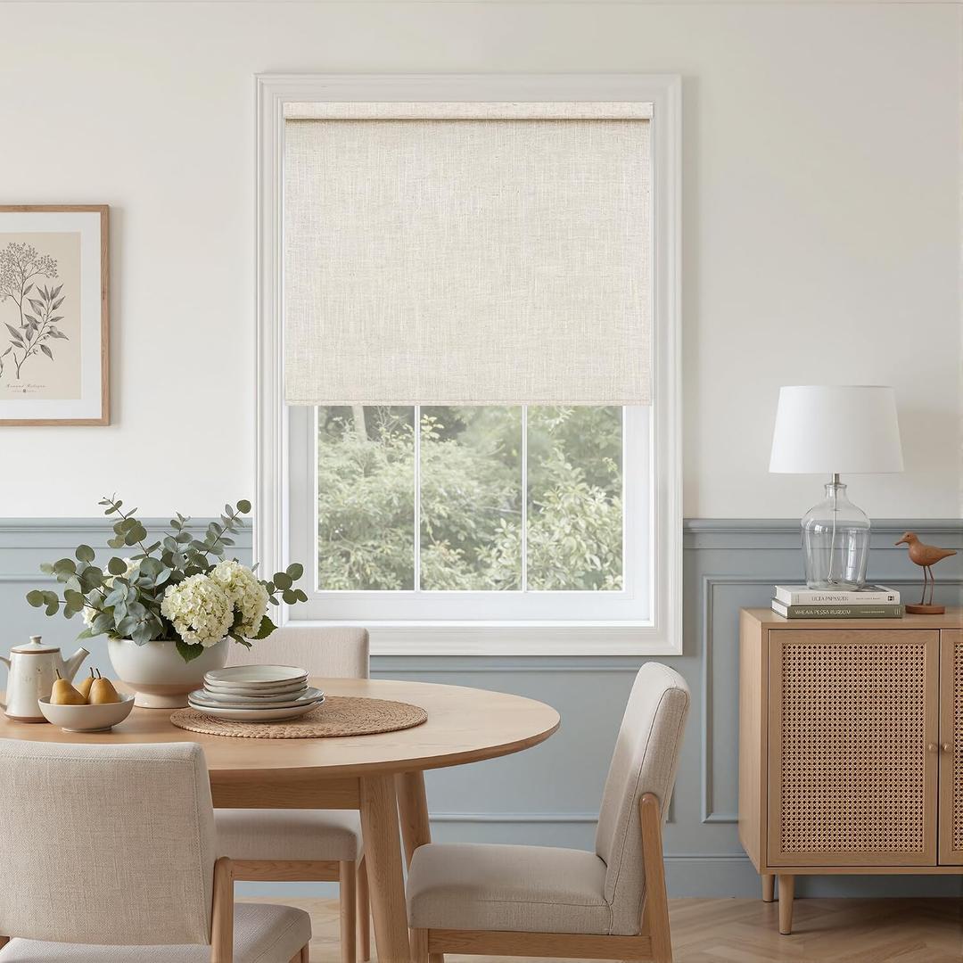 Natural Linen Cordless Roller Shades Light Filtering Blinds 40" W x 72" H