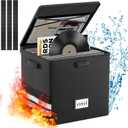 Vinyl Record Storage Box with Lock, Fireproof Waterproof Resistant Organizer for 100+ 12-Inch Records - Collapsible Storage Box with Handles for Album Collection - Black (13"x13"x13")